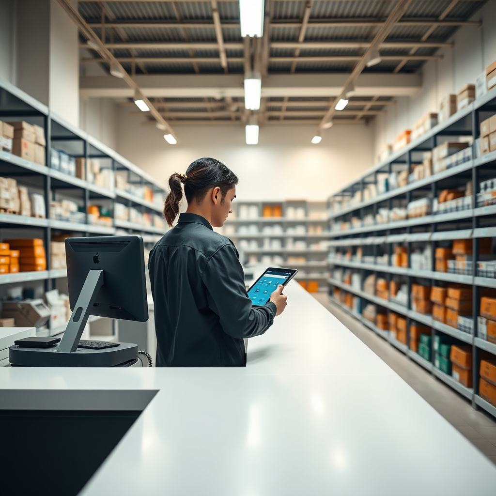 Modern retail back-office with POS counter